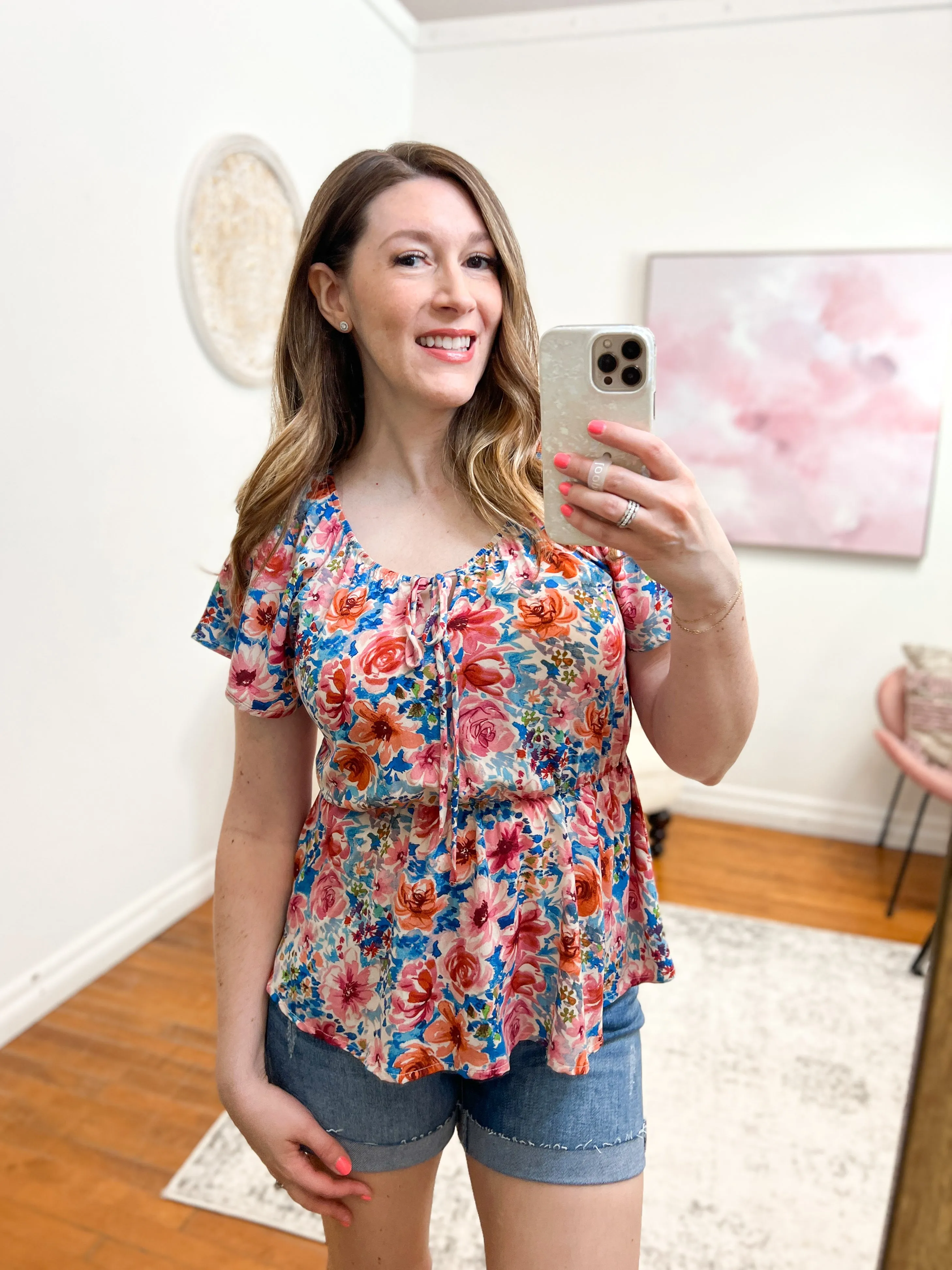 Jillian Short Sleeve Elastic Waist Floral Top FINAL SALE