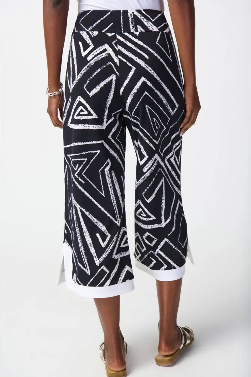 JOSEPH RIBKOFF 241280 Midnight/Vanilla Abstract Print Culotte Pants