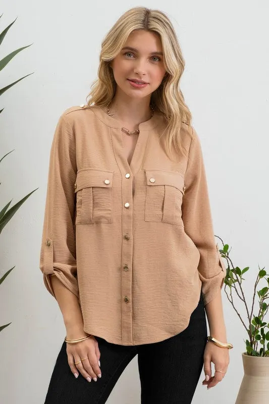 Karissa 3/4 Sleeve Gold Button Top - 2 Colors!