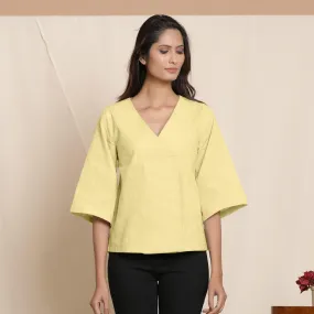 Lemon Yellow 100% Cotton Loose Fit V-Neck Top