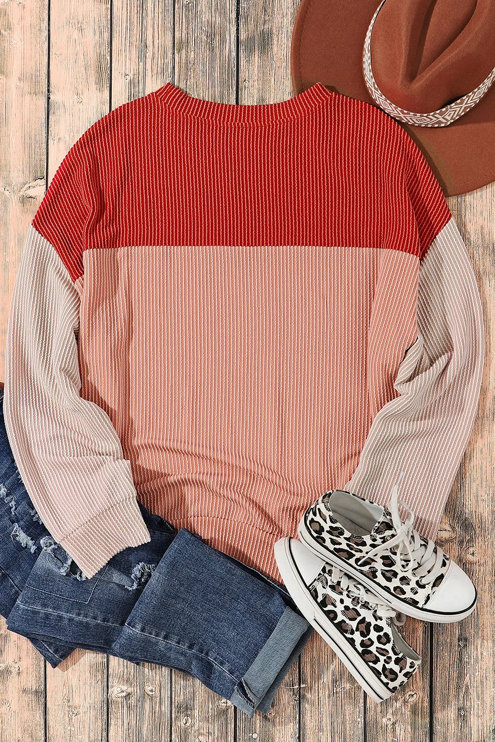 Long Sleeve Ribbed Loose Top