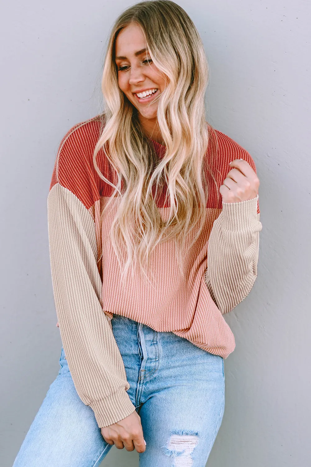 Long Sleeve Ribbed Loose Top