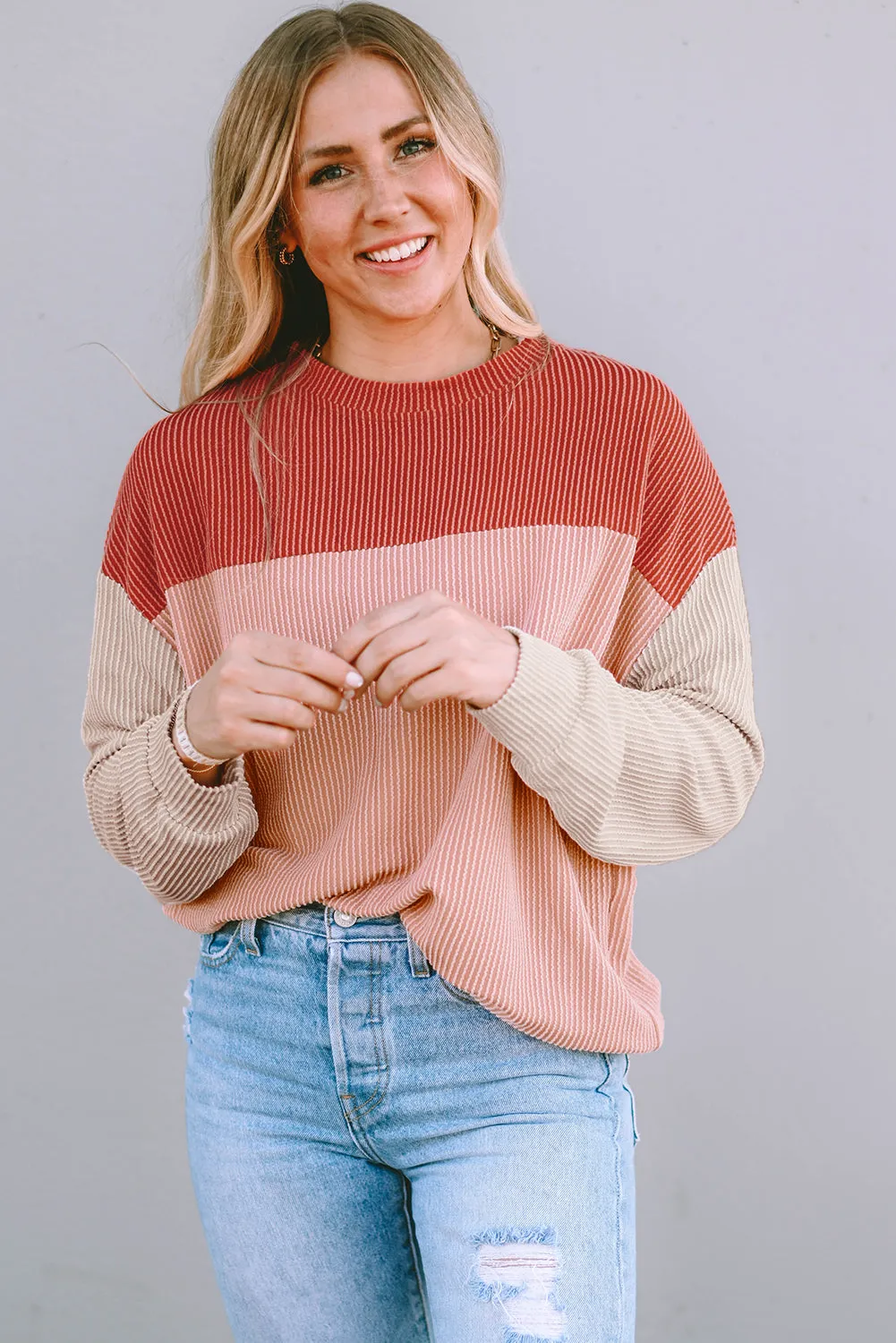 Long Sleeve Ribbed Loose Top