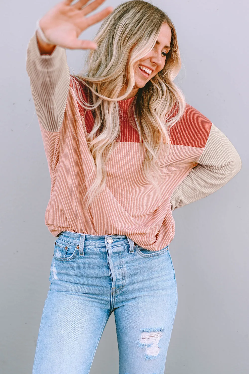 Long Sleeve Ribbed Loose Top