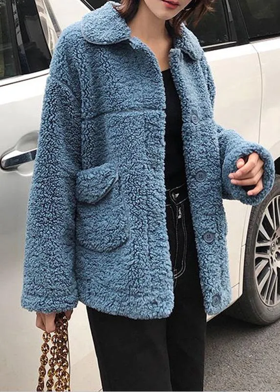 Luxury plus size coats winter woolen outwear blue lapel collar wool coat for woman