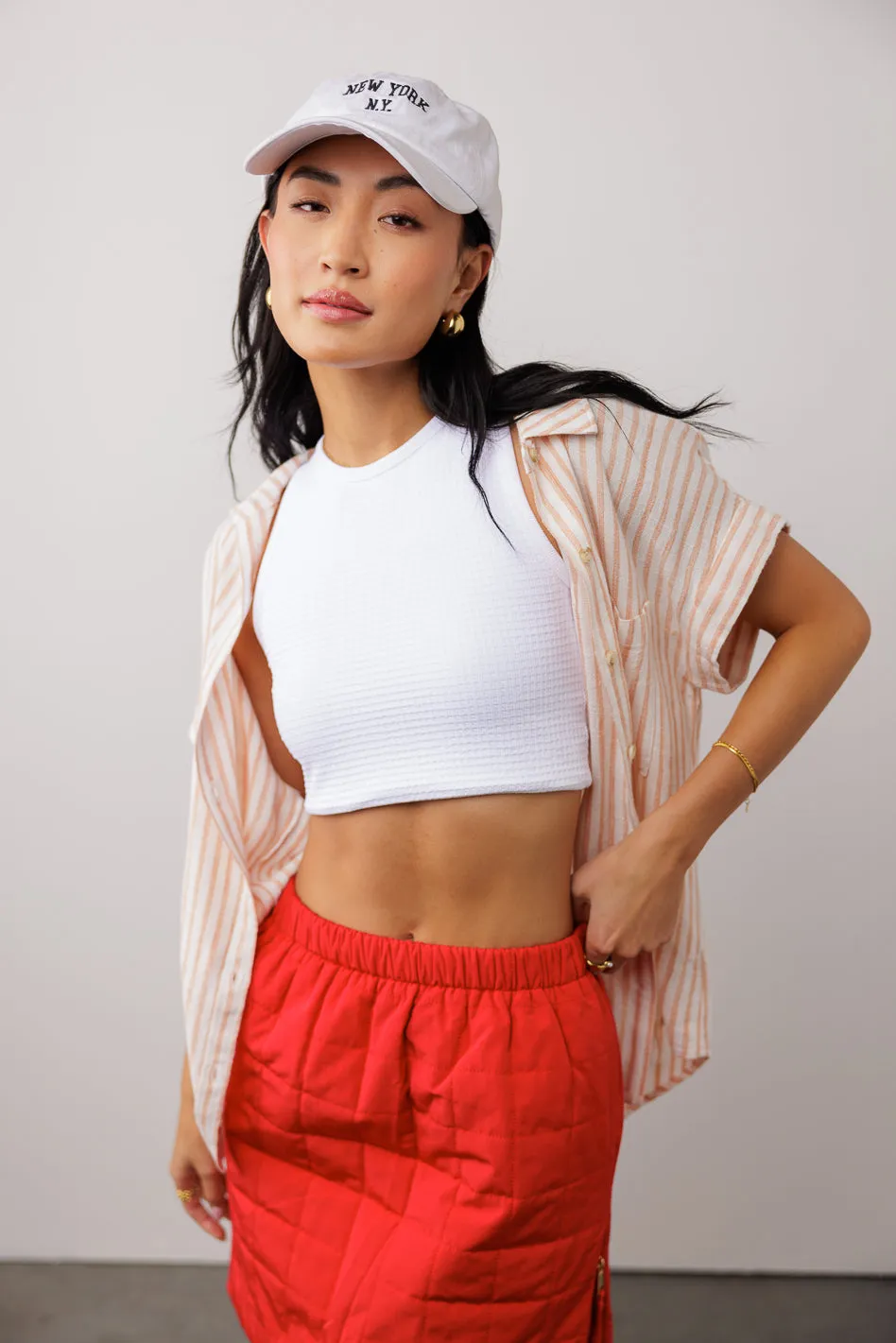 Marie Striped Button Up in Orange - FINAL SALE