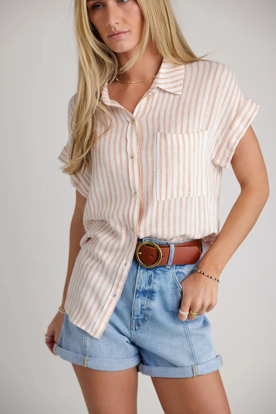 Marie Striped Button Up in Orange - FINAL SALE