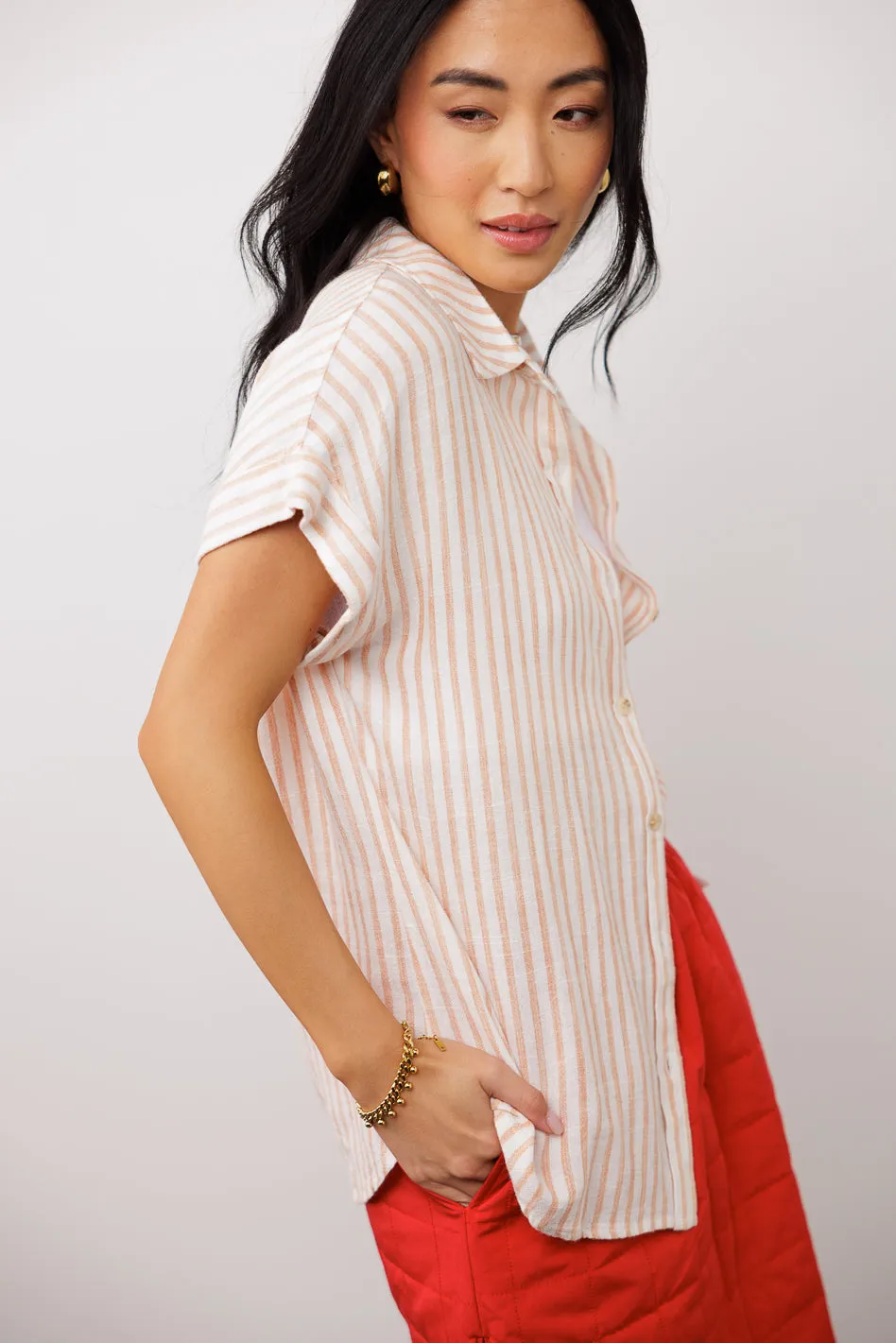 Marie Striped Button Up in Orange - FINAL SALE