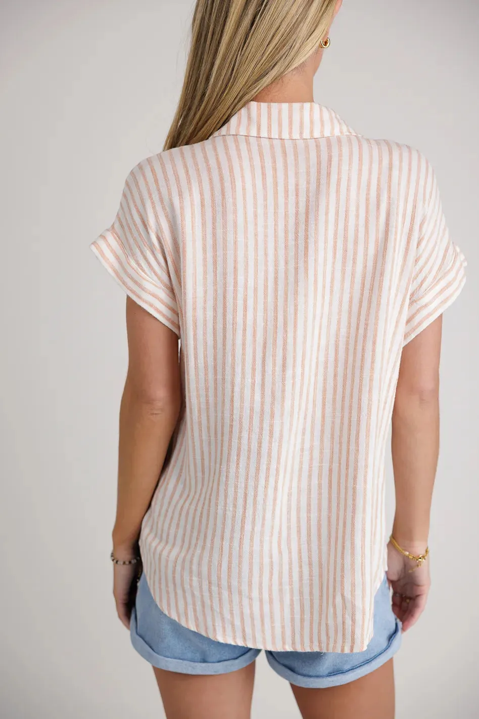 Marie Striped Button Up in Orange - FINAL SALE