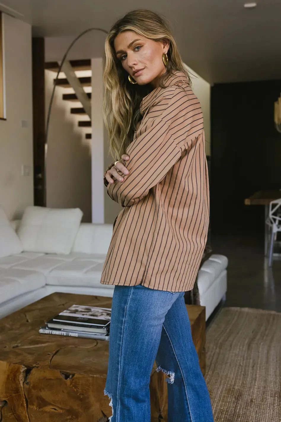 Matilda Striped Button Up in Brown - FINAL SALE