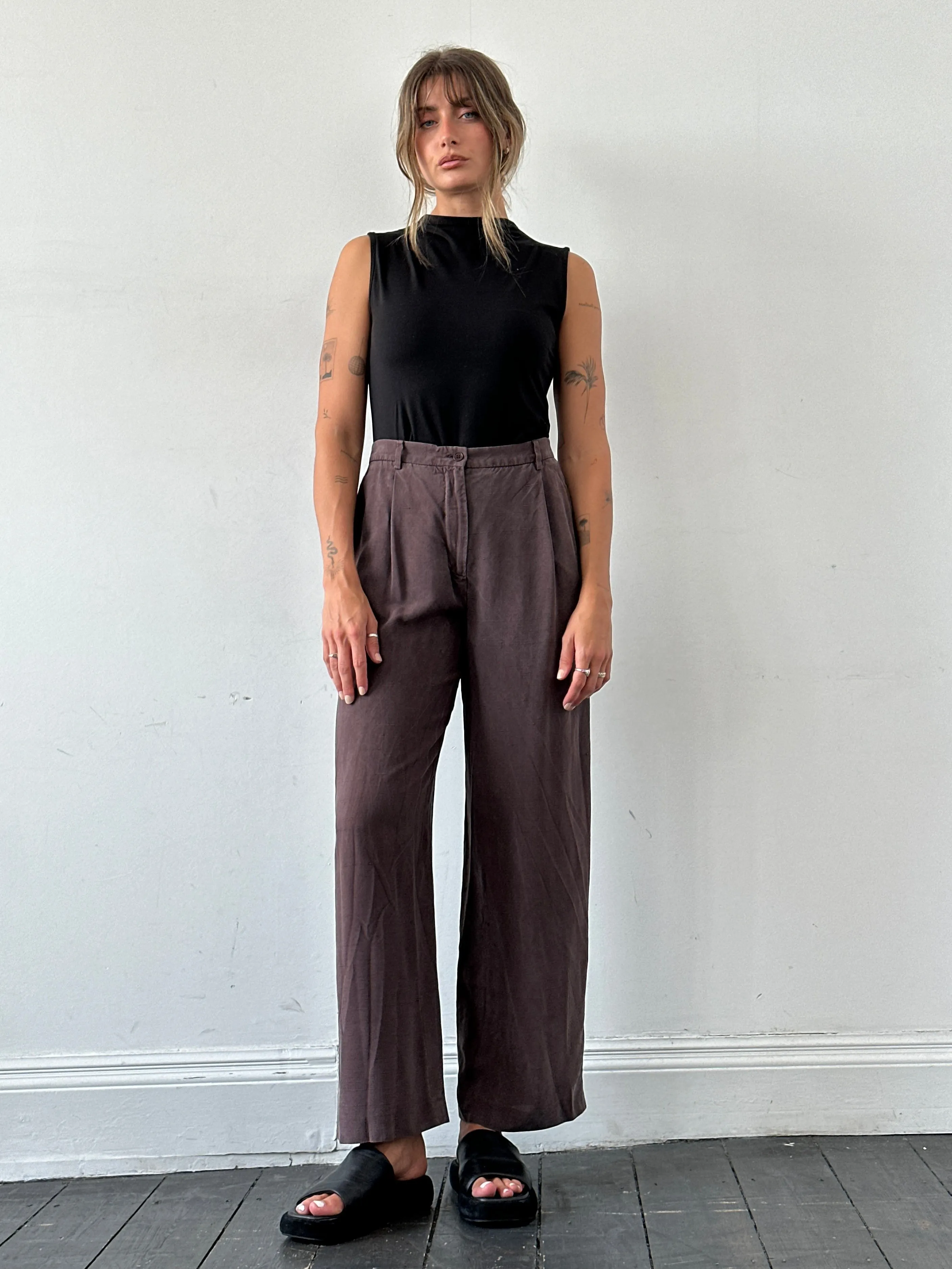 Max Mara Pure Silk Wide Leg High Waisted Trousers - W28