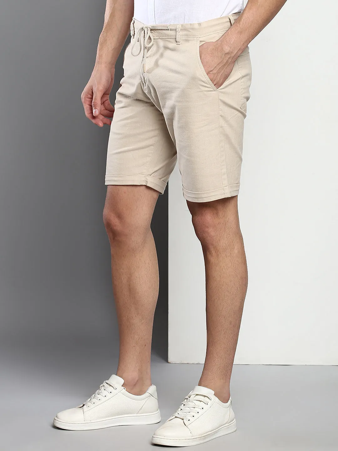 Men's Fawn Slim Fit Mid Rise Casual Cotton Shorts