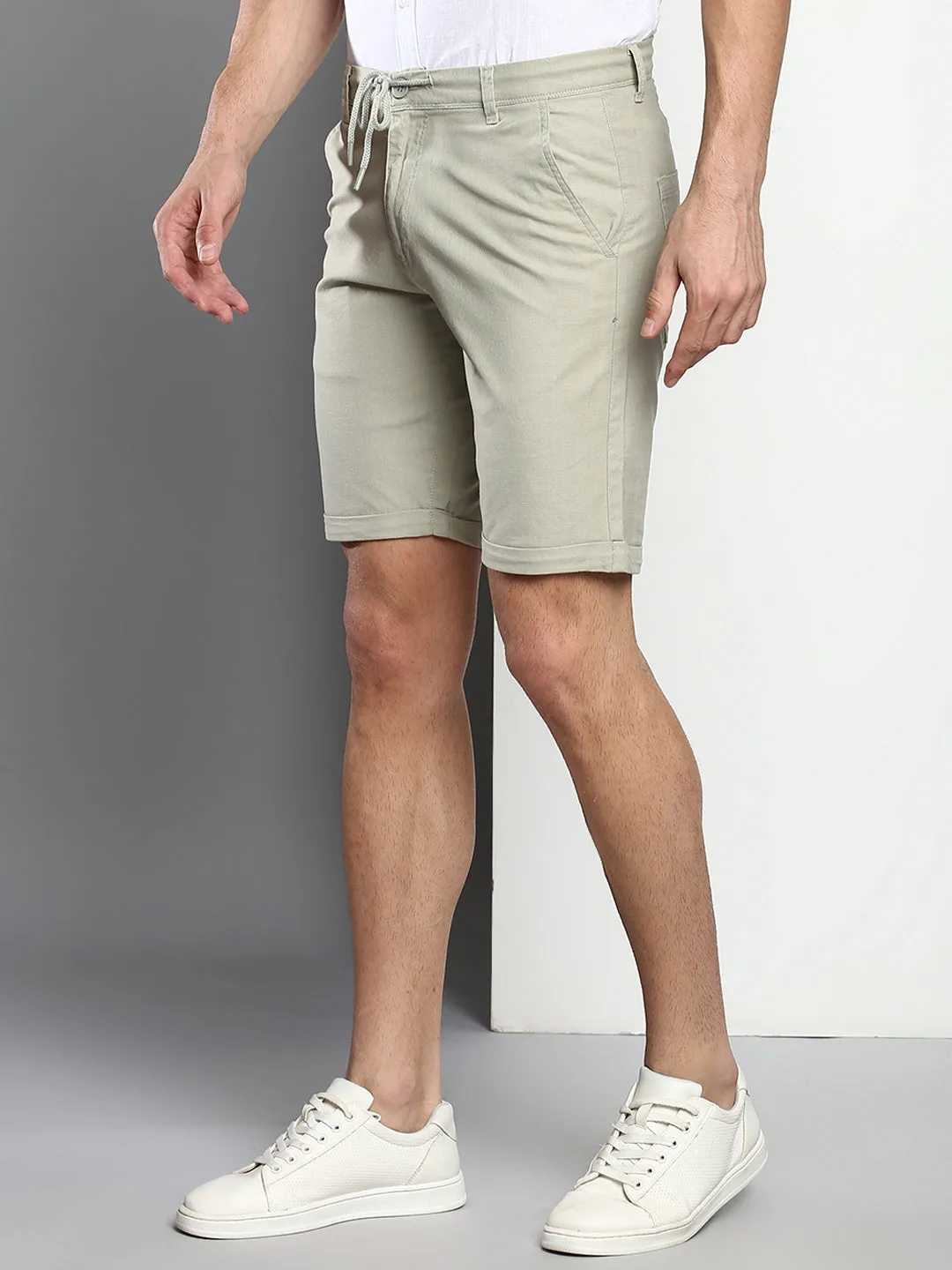 Men's Sage Slim Fit Mid Rise Casual Cotton Shorts