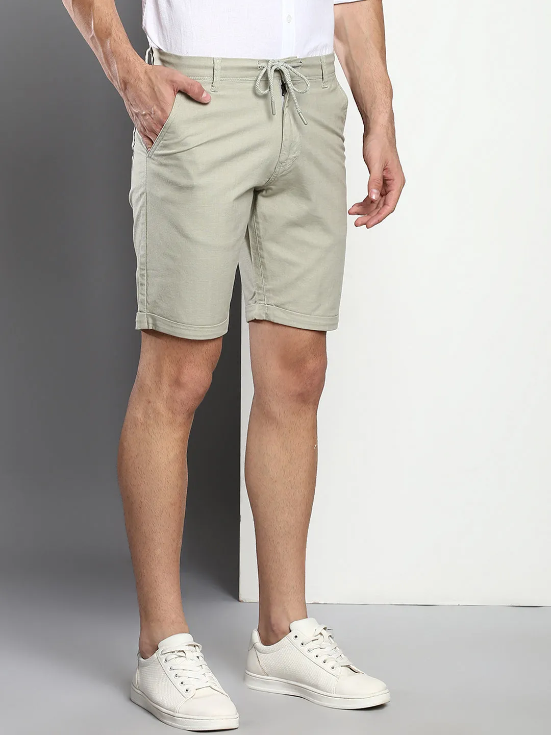 Men's Sage Slim Fit Mid Rise Casual Cotton Shorts