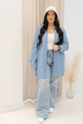 NEW OLIVIA BUTTON UP SHIRT (BLUE)