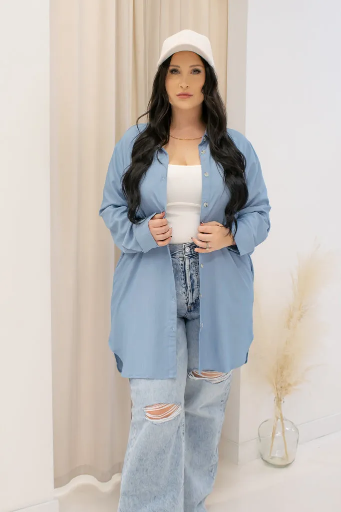 NEW OLIVIA BUTTON UP SHIRT (BLUE)