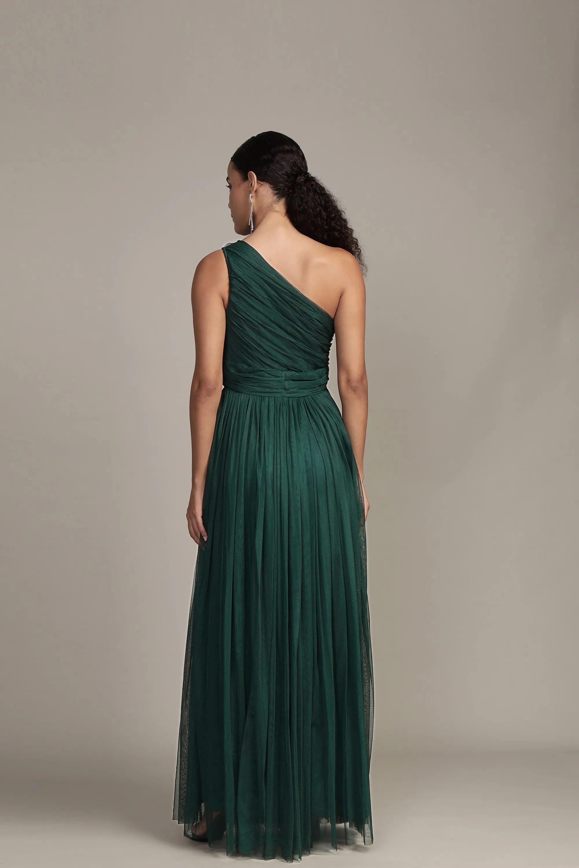 One Shoulder Maxi Dress in Emerald Green