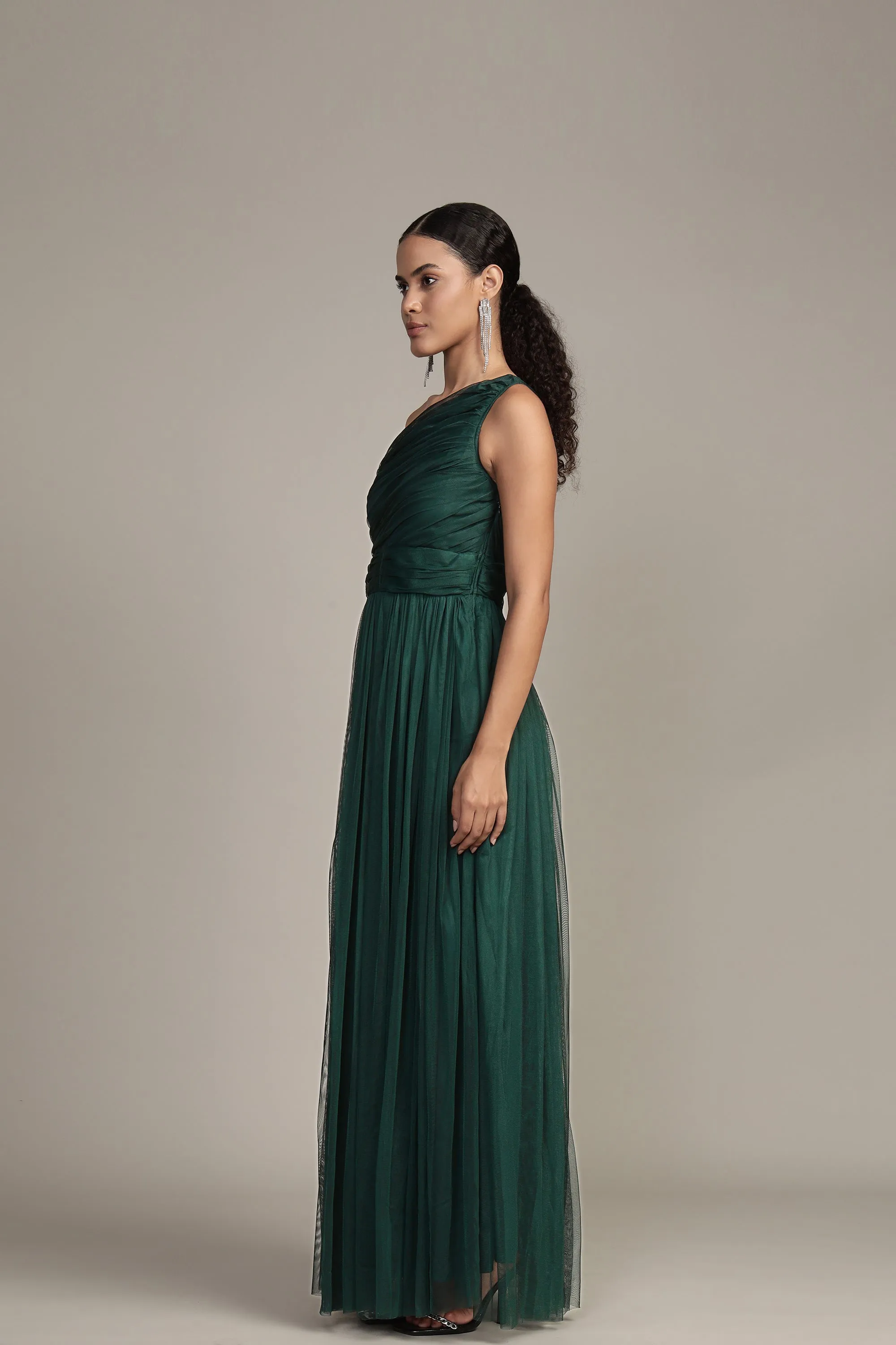 One Shoulder Maxi Dress in Emerald Green