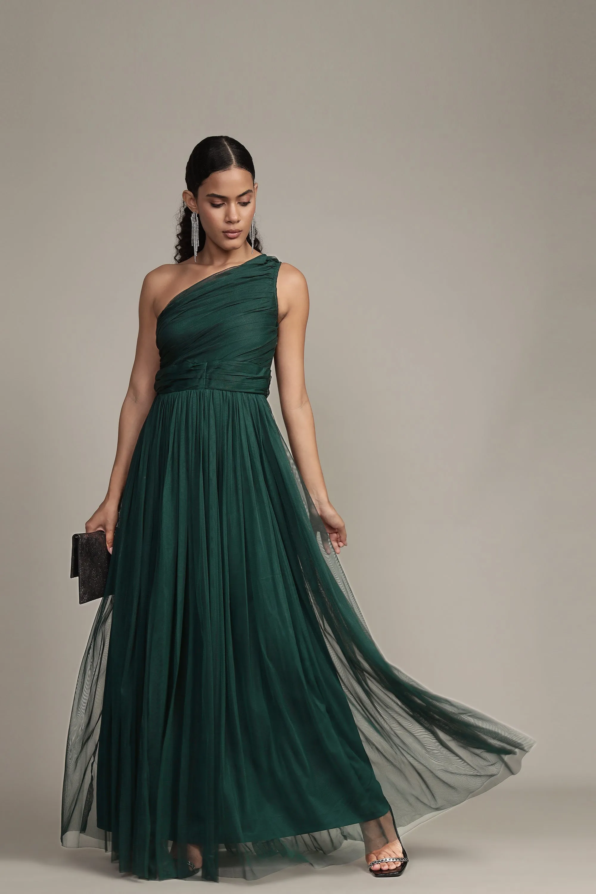 One Shoulder Maxi Dress in Emerald Green