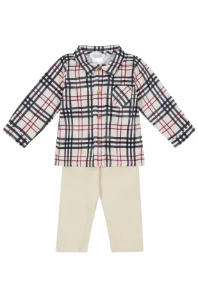 "Edmund" Beige Tartan Shirt & Trousers