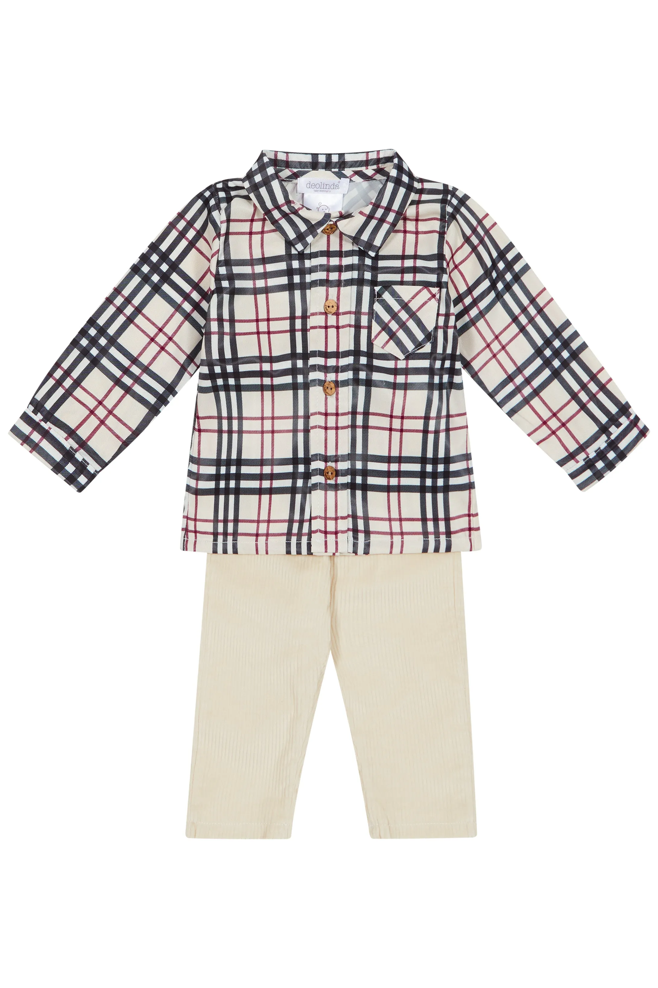 "Edmund" Beige Tartan Shirt & Trousers