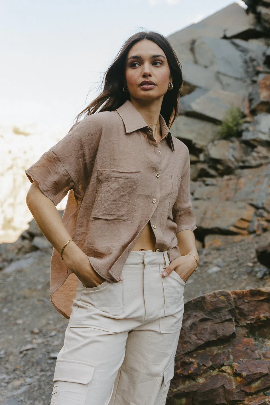 Rhonda Button Up in Taupe - FINAL SALE