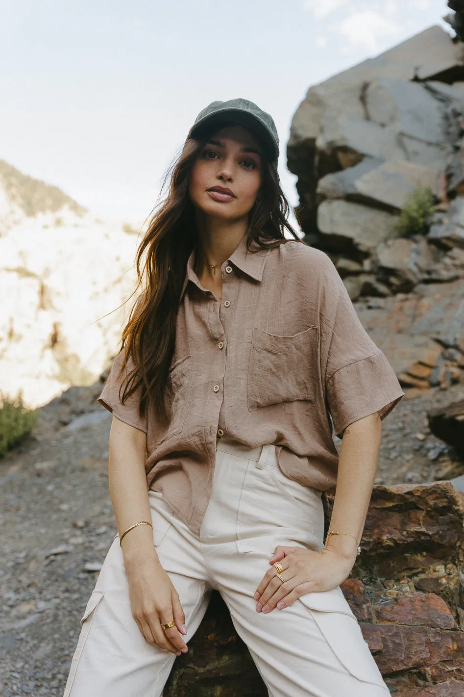 Rhonda Button Up in Taupe - FINAL SALE