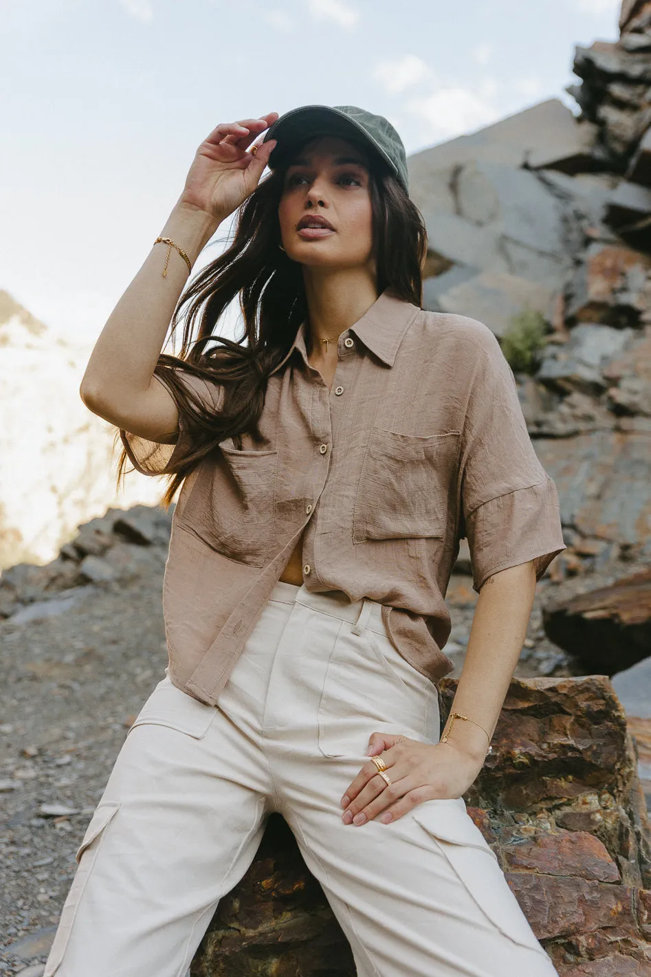 Rhonda Button Up in Taupe - FINAL SALE