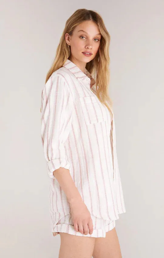 SATURDAYS STRIPE GAUZE BUTTON UP SHIRT