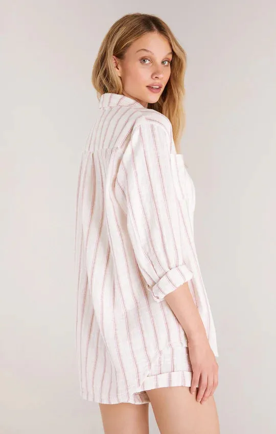 SATURDAYS STRIPE GAUZE BUTTON UP SHIRT