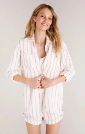 SATURDAYS STRIPE GAUZE BUTTON UP SHIRT