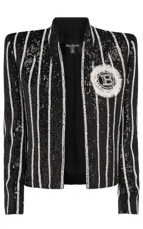 Sequinned Black White Striped Spencer Jacket