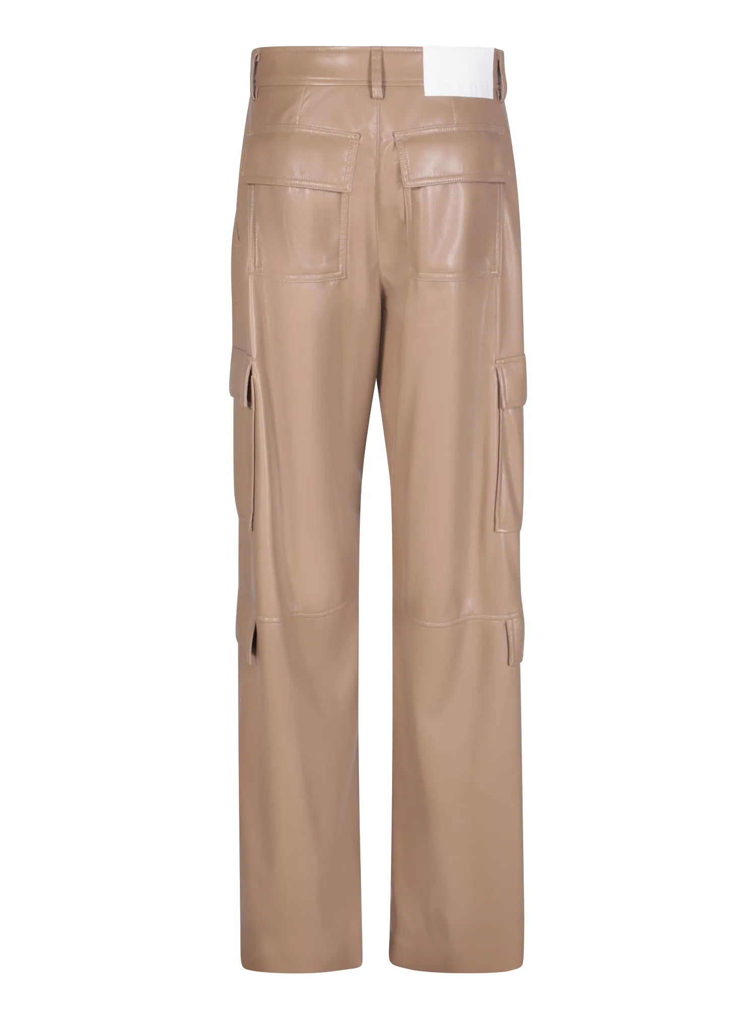 Soft eco leather beige cargo trousers