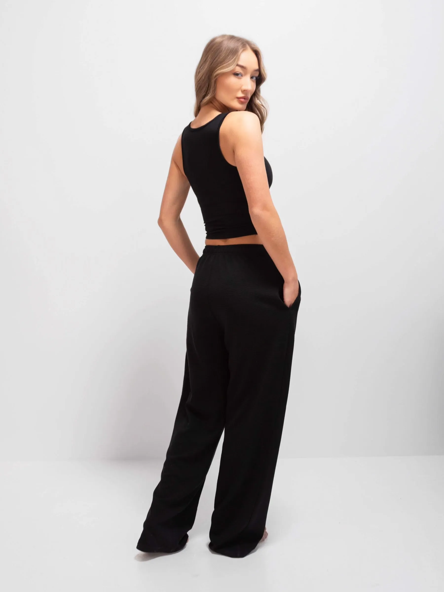 Soft Waffle Trousers - Black