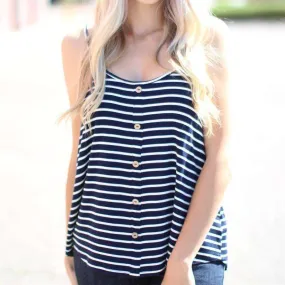 Striped Flowy Button Tank