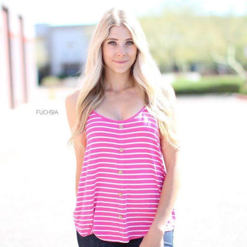 Striped Flowy Button Tank