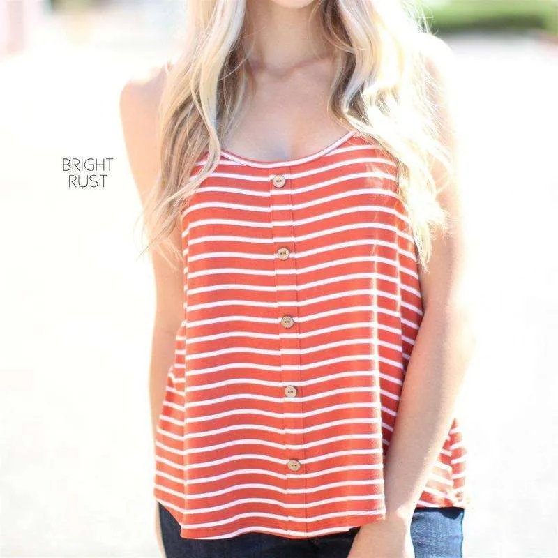 Striped Flowy Button Tank