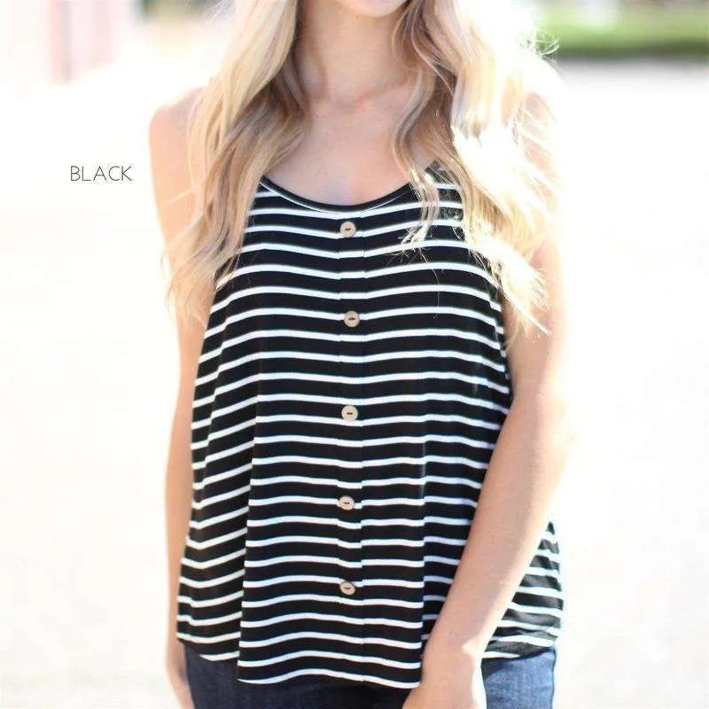 Striped Flowy Button Tank