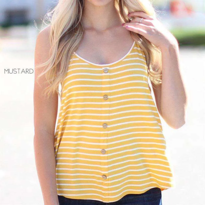 Striped Flowy Button Tank