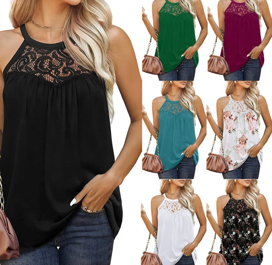 Tank Tops Loose Fit Lace Tops Sleeveless Shirts