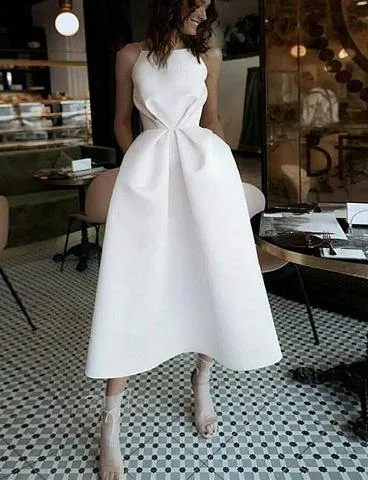 White Sexy Backless Midi Length Dresses