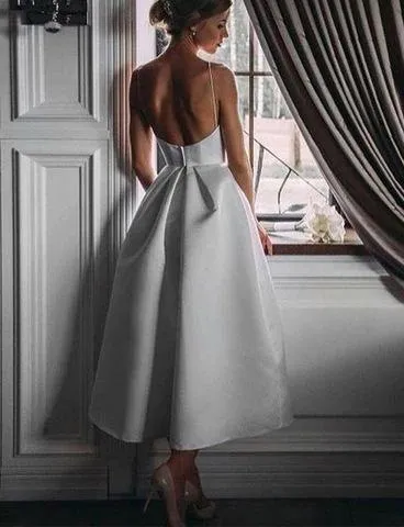 White Sexy Backless Midi Length Dresses