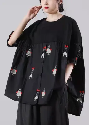 Women Patchwork Spring Blouse Black Tops