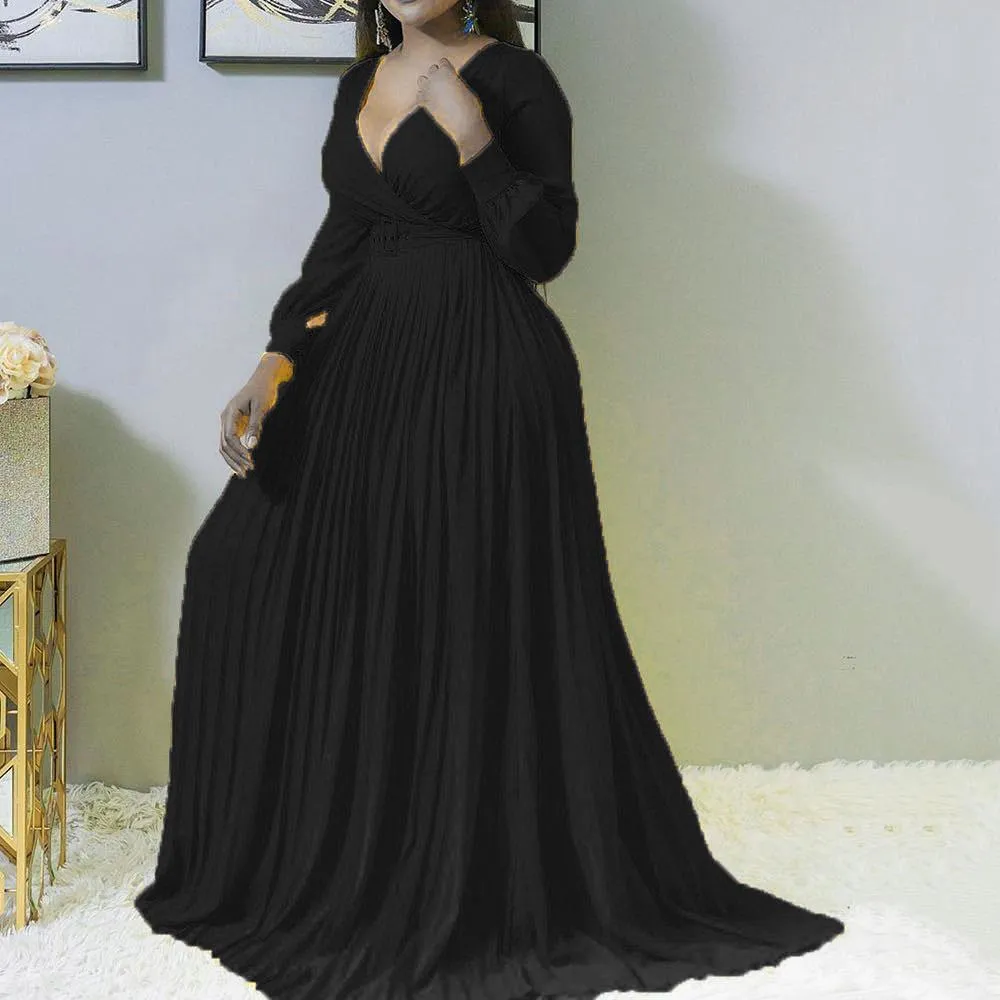 Women V Neck Plus Size Long Dresses