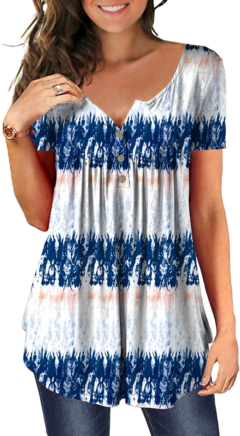 Women's Floral Tunic Tops Casual Blouse V Neck Short Sleeve blouse