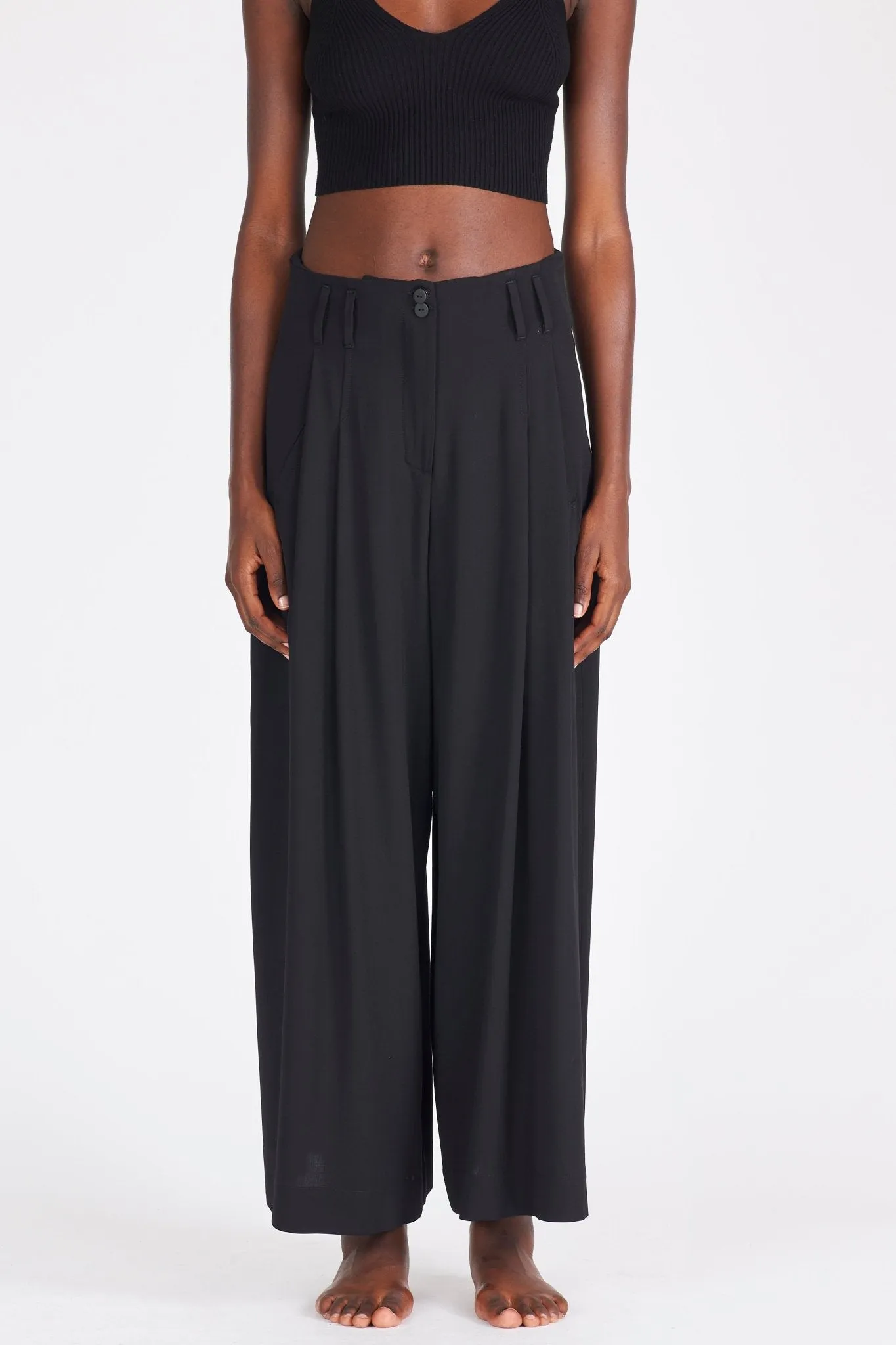 Wool Viscose Wide Cropped Pants