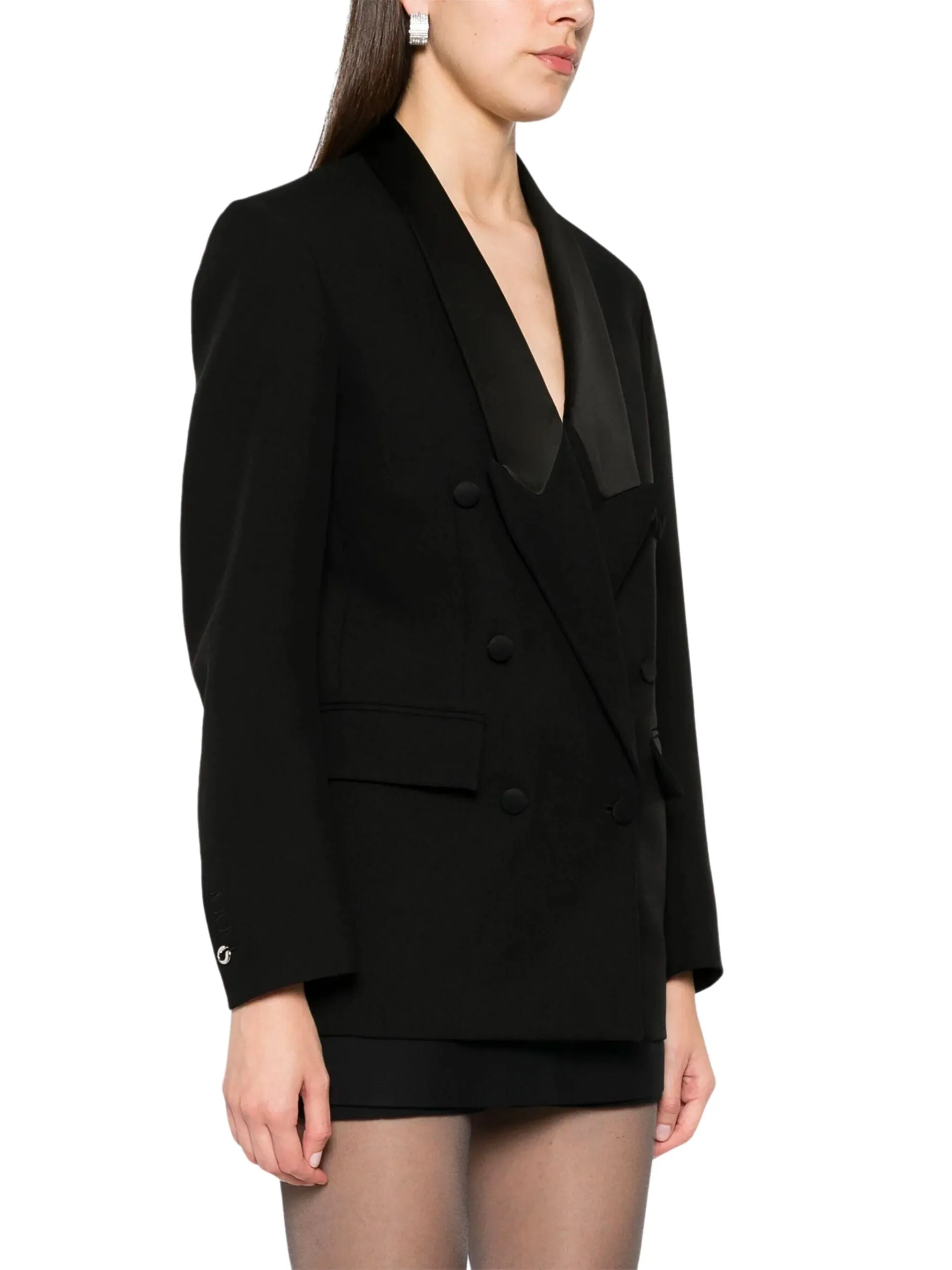 Woven Double Breasted Tailored Jacket / Black