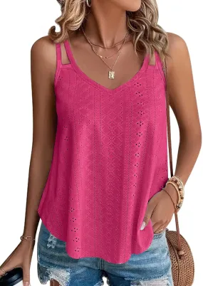 Zeagoo Flowy Strap Eyelet Embroidery Sleeveless Casual Tank Top